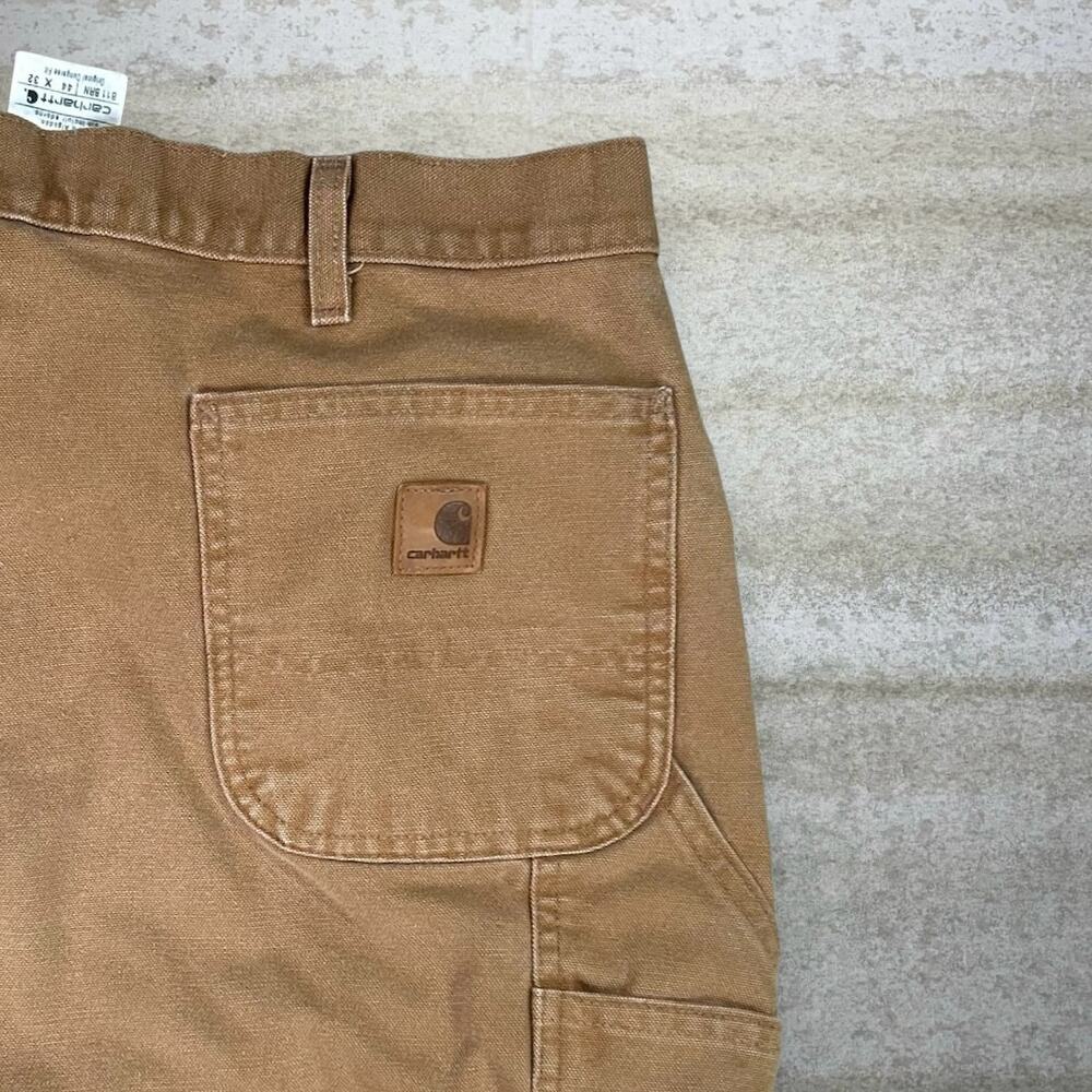 Vintage 90s Carhartt Carpenter Pants 44x32 Baggy Wide Leg Tan Canvas Dungarees - Picture 3 of 5